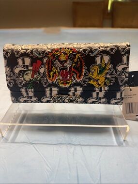 Ed Hardy Black Wallet with Multicolor Tiger and Tattoo Art NWT